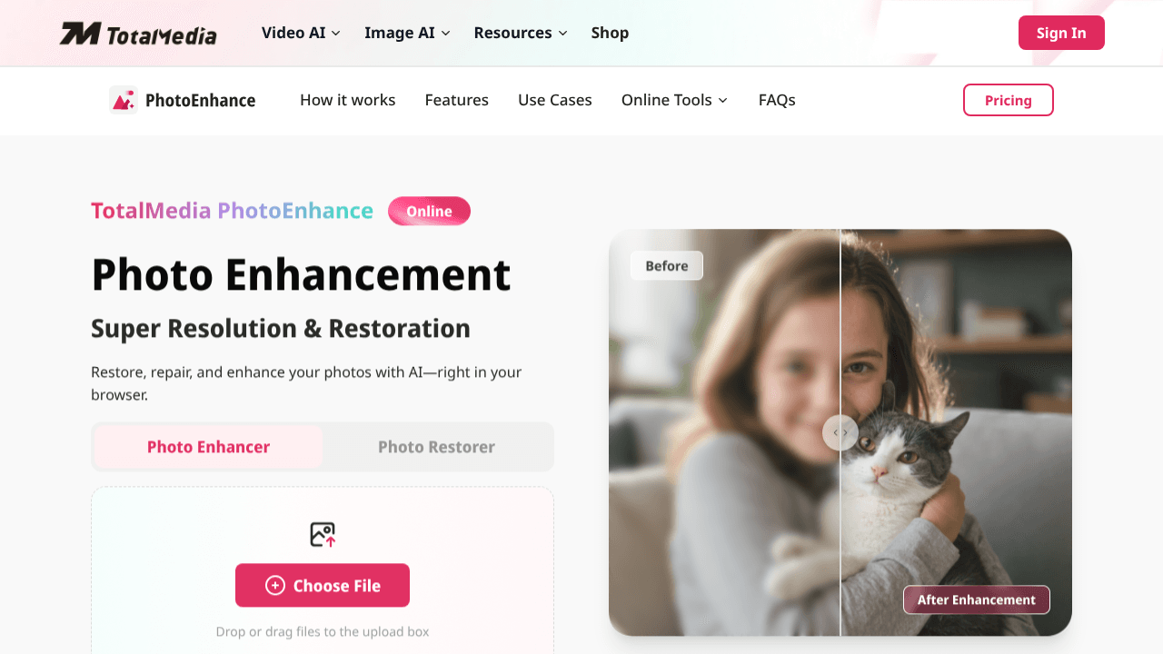 TotalMedia PhotoEnhance website screenshot