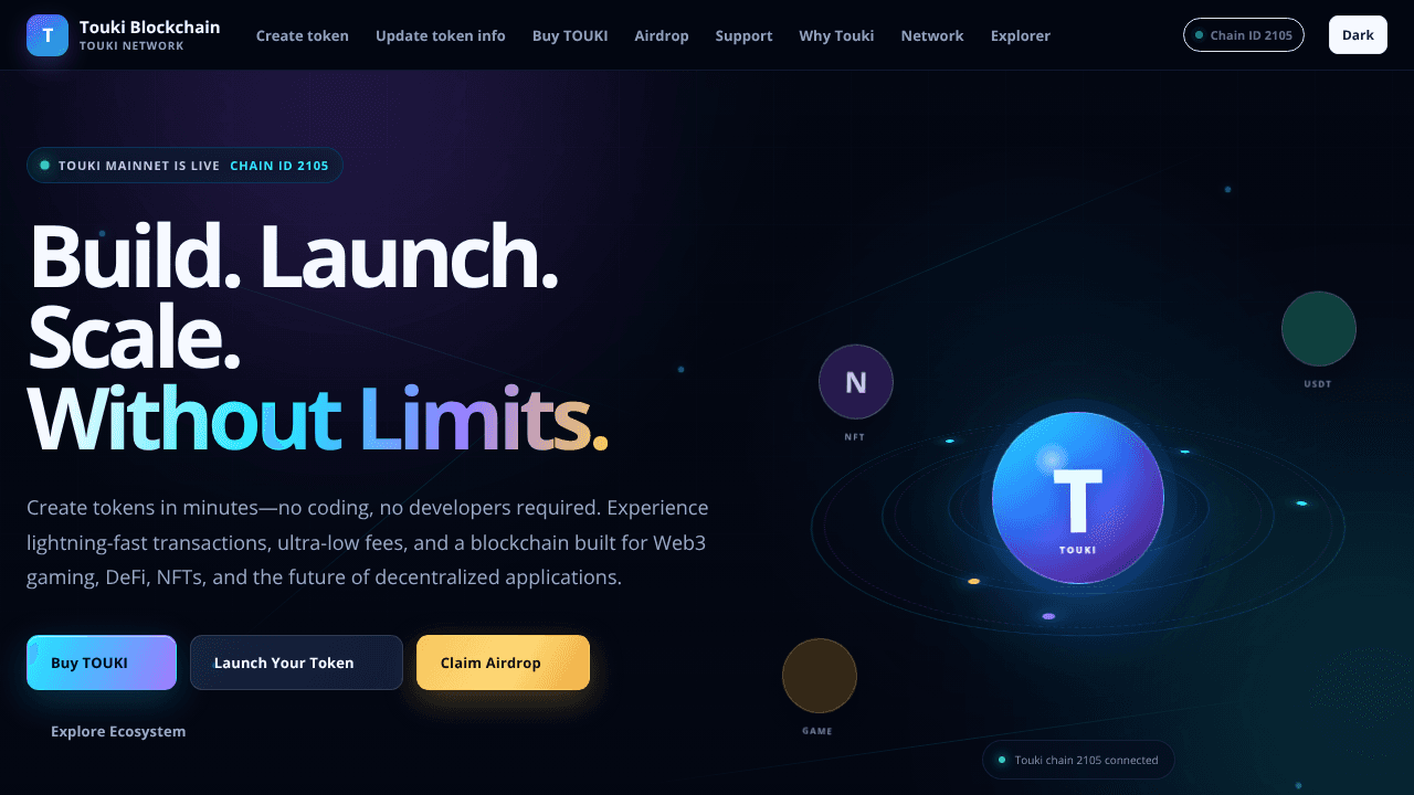 Touki Blockchain  website screenshot