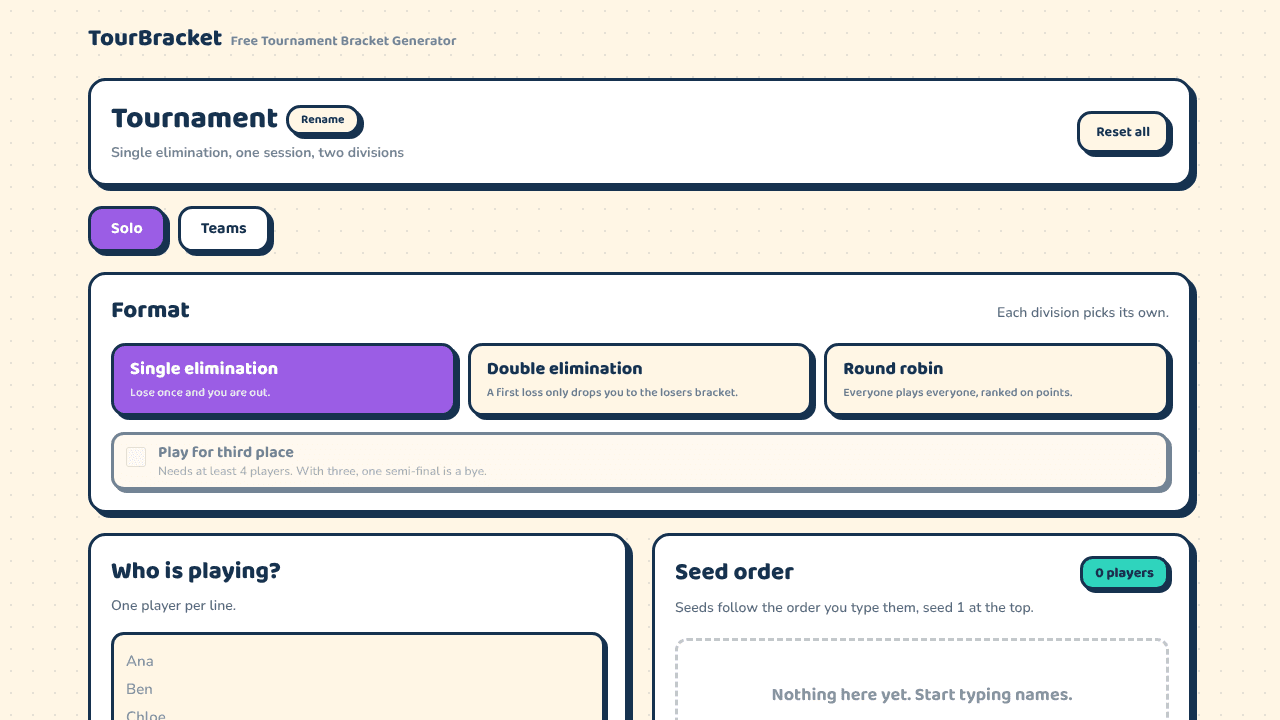 TourBracket website screenshot
