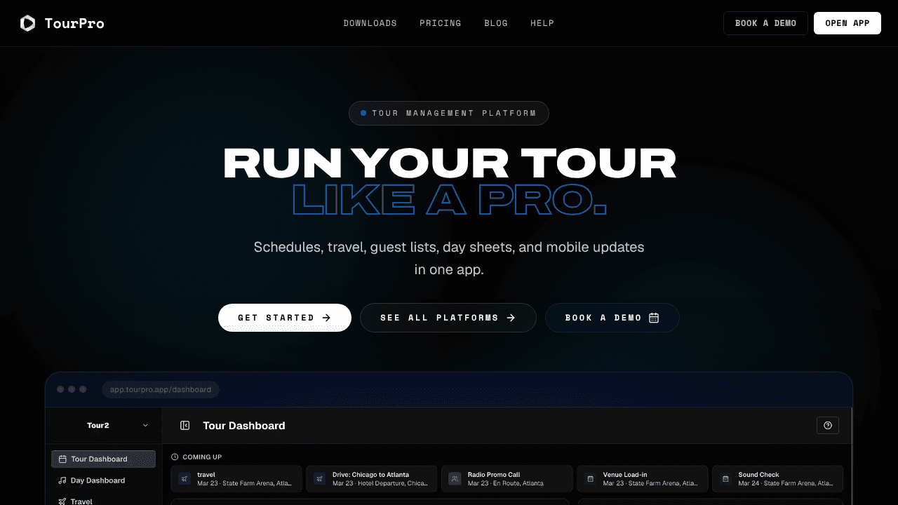 TourPro website screenshot