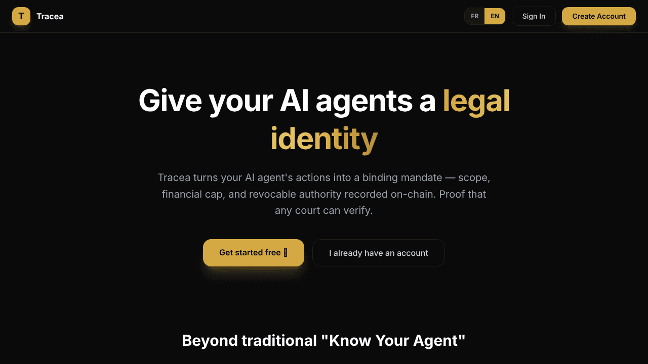 Tracea website screenshot