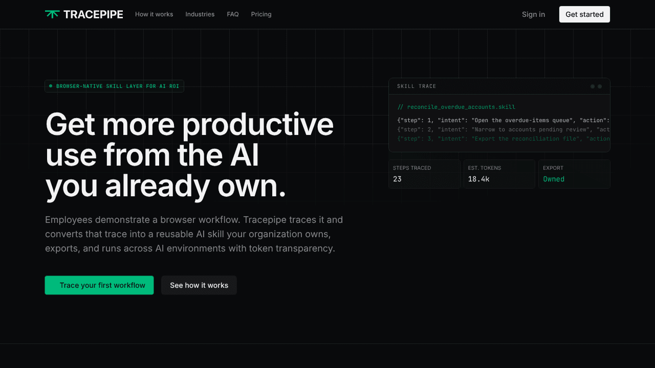 Tracepipe website screenshot