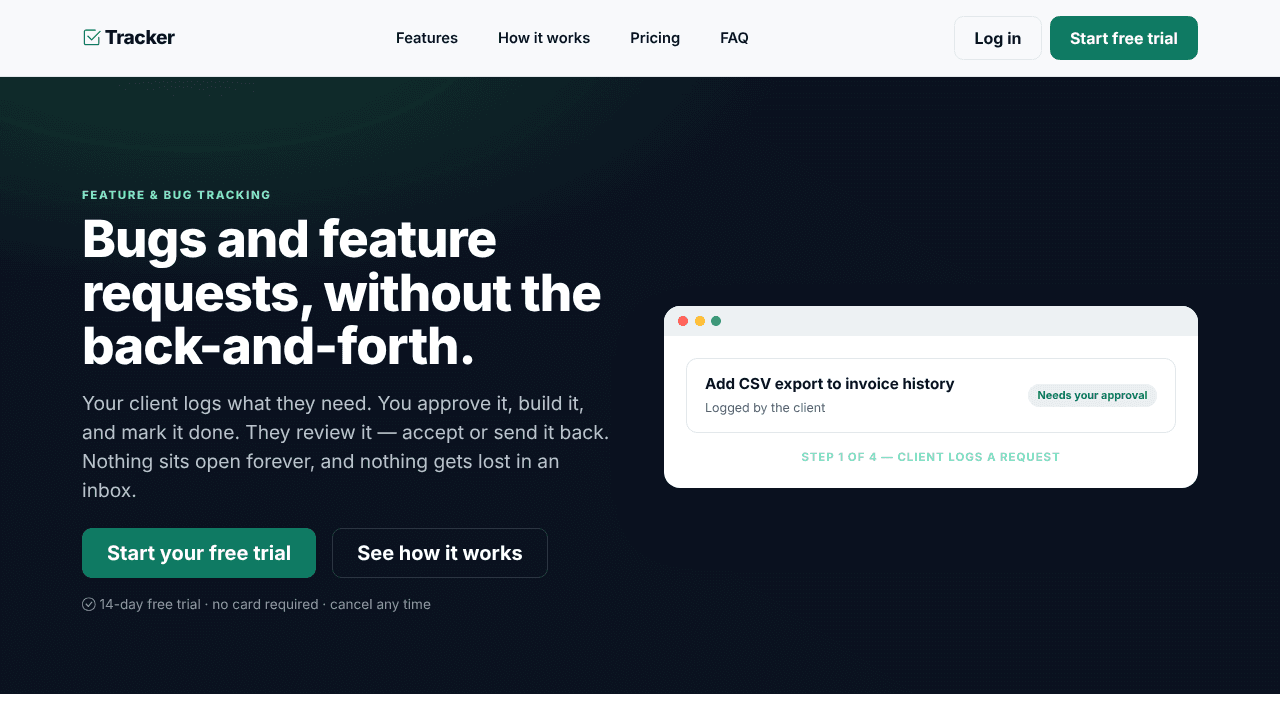 Tracker website screenshot