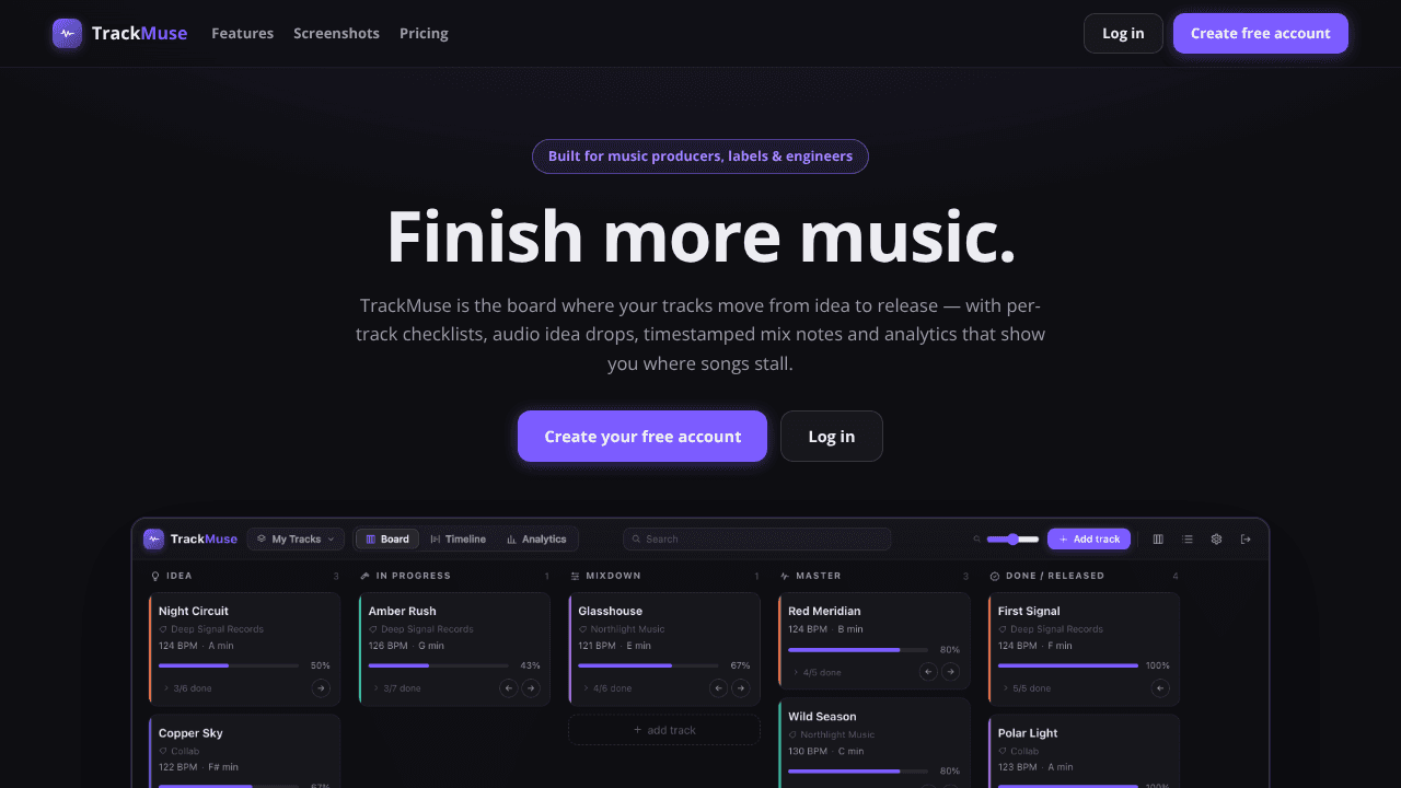 TrackMuse website screenshot