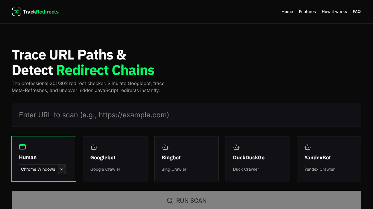 TrackRedirects website screenshot