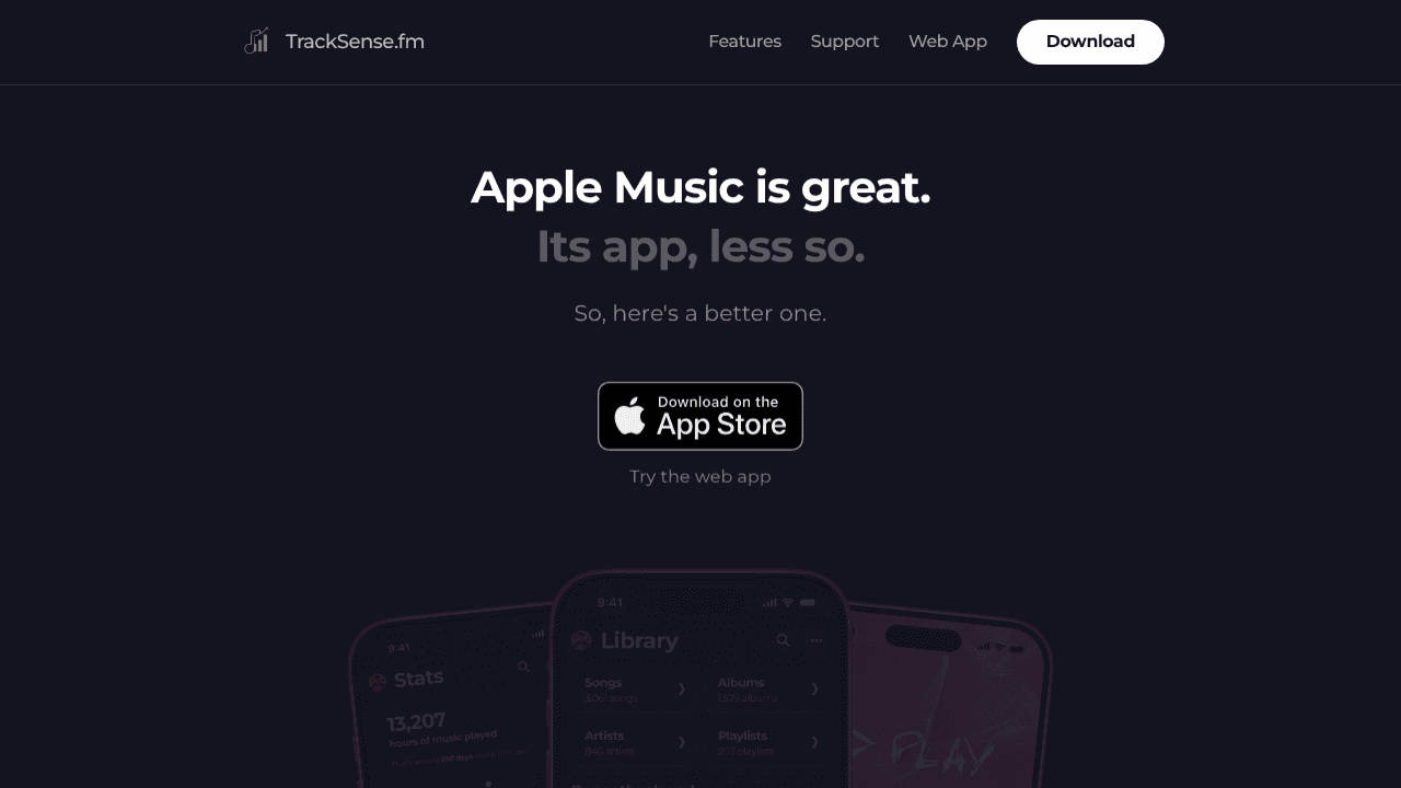 TrackSense.fm website screenshot