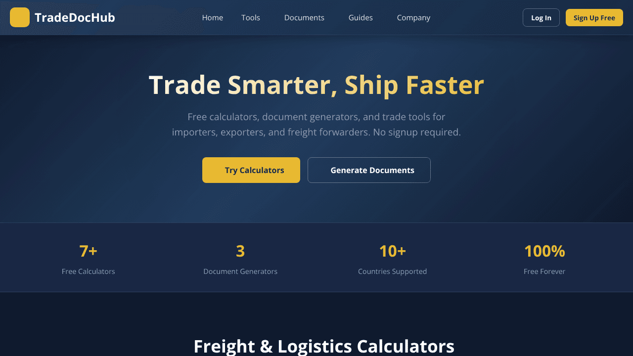 TradeDocHub website screenshot