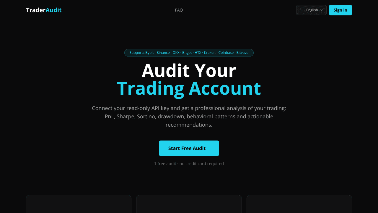 TraderAudit — audit your trading account website screenshot