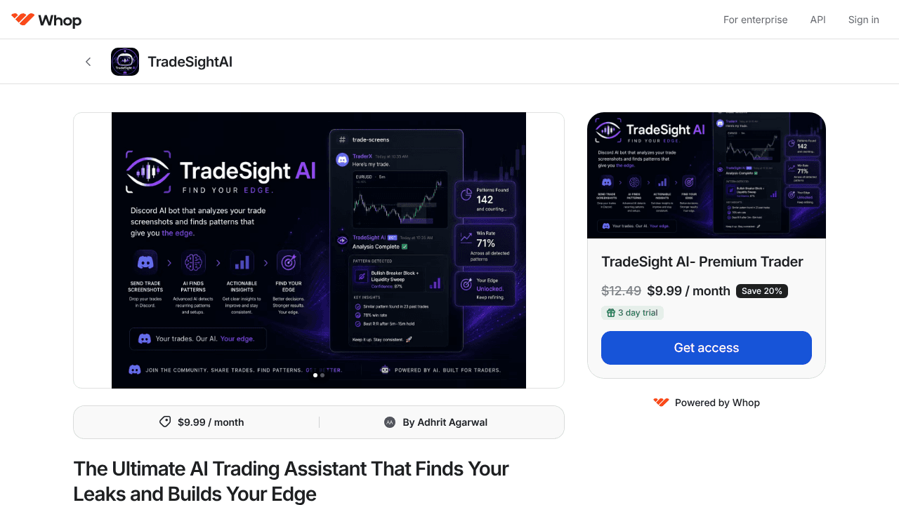 TradeSight AI website screenshot