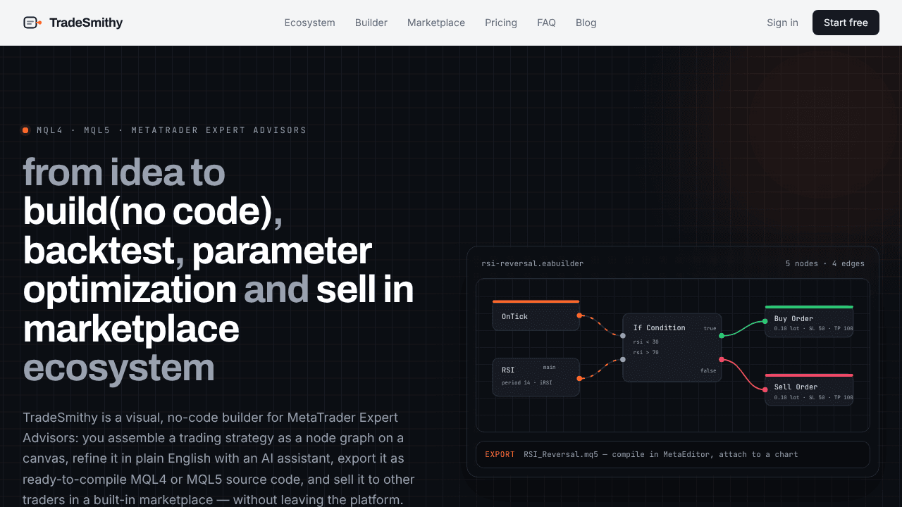 TradeSmithy website screenshot