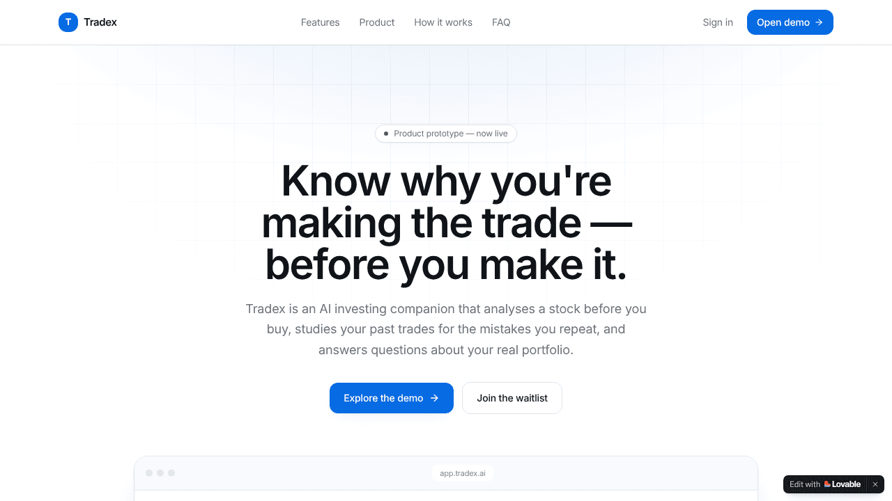 TradeX website screenshot