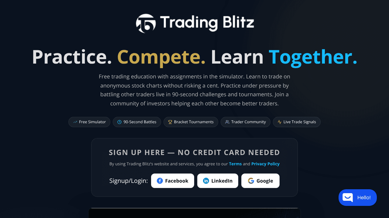 Trading Blitz — Cash-Prize Tournaments website screenshot
