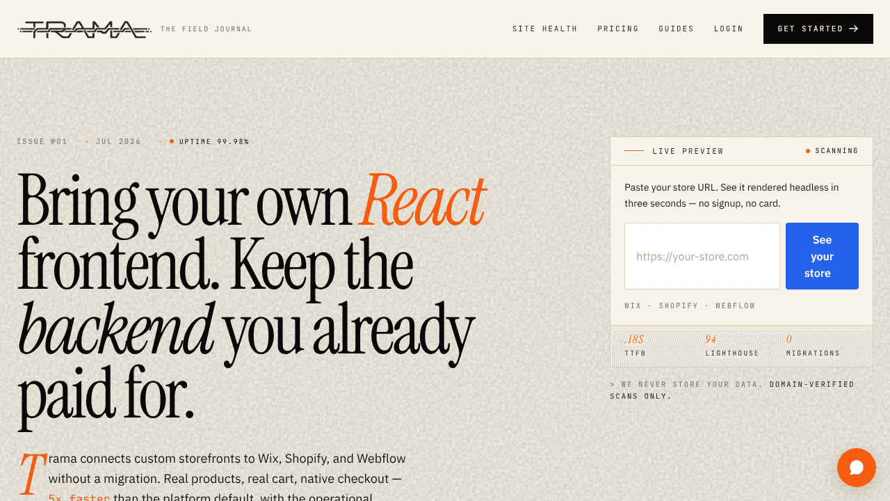 Trama website screenshot
