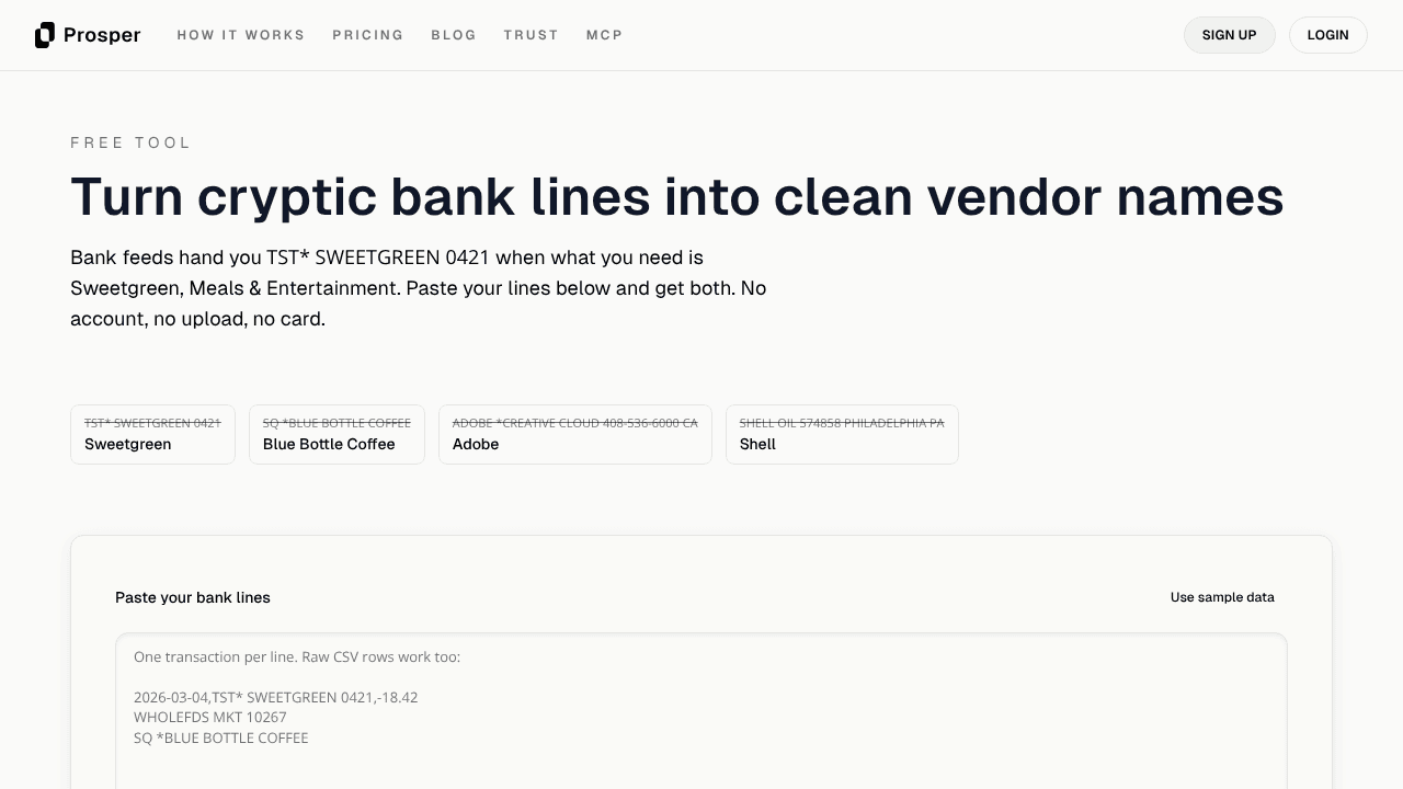 Transaction Cleaner website screenshot