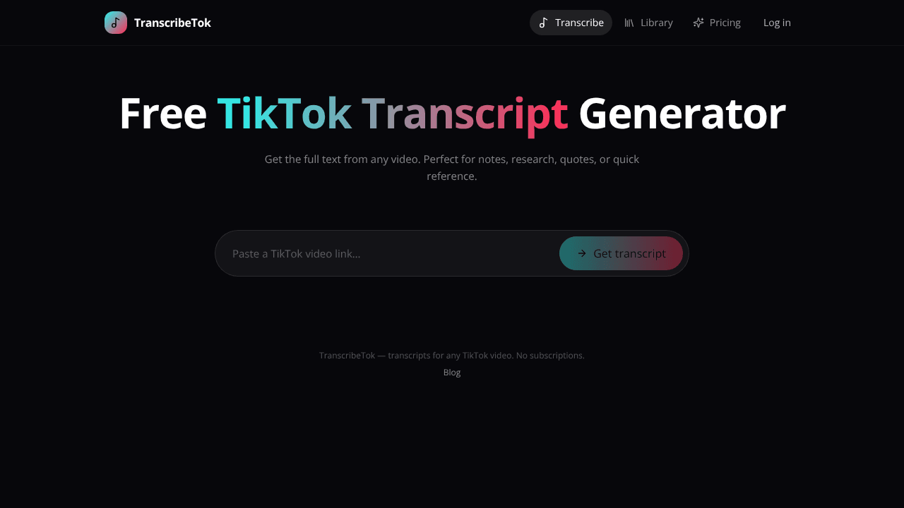 Transcribe Tok website screenshot
