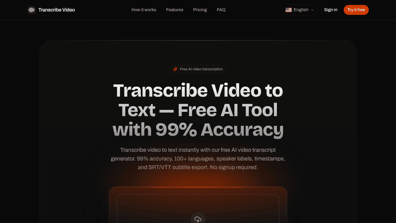 Transcribe Video to Text website screenshot
