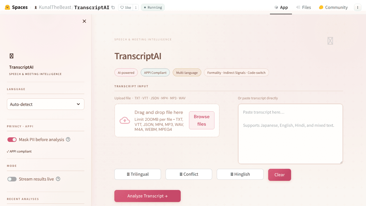 TranscriptAI website screenshot