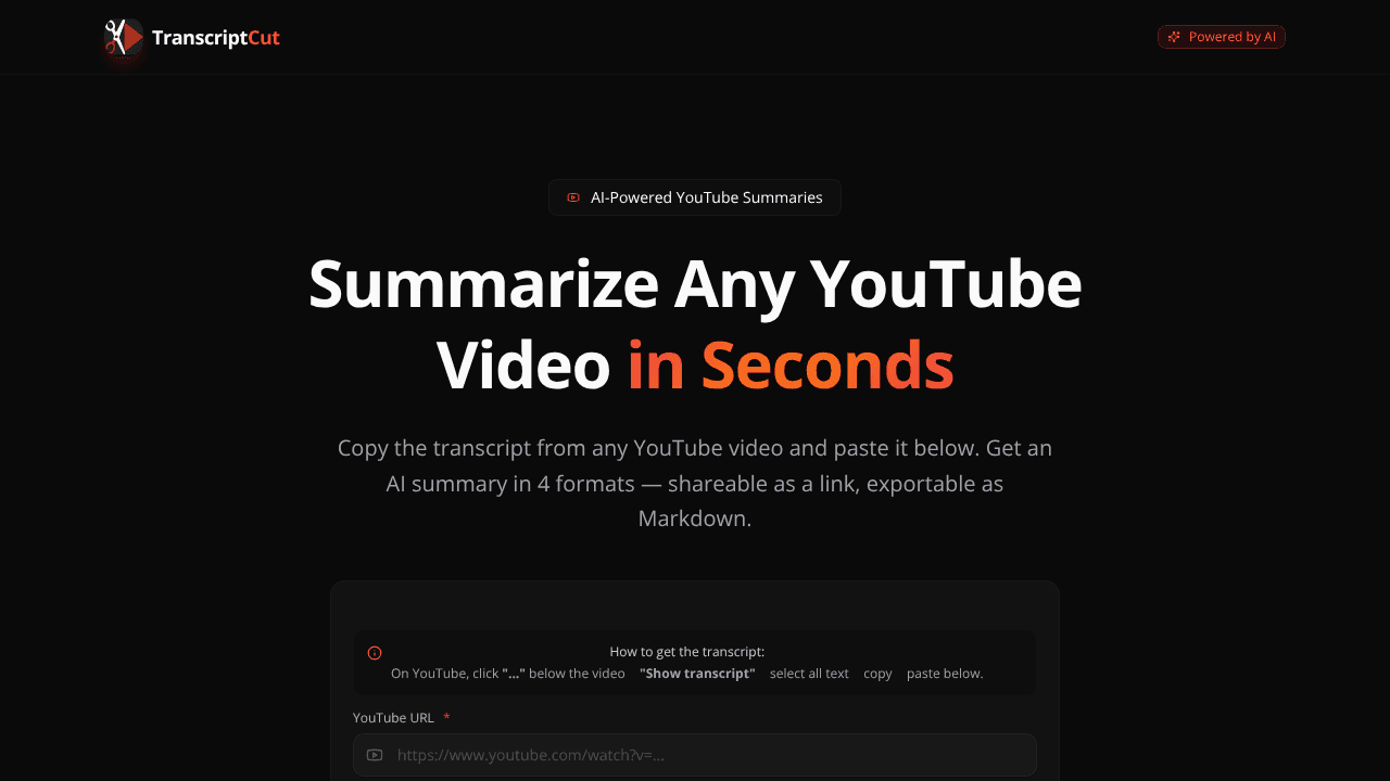 TranscriptCut website screenshot
