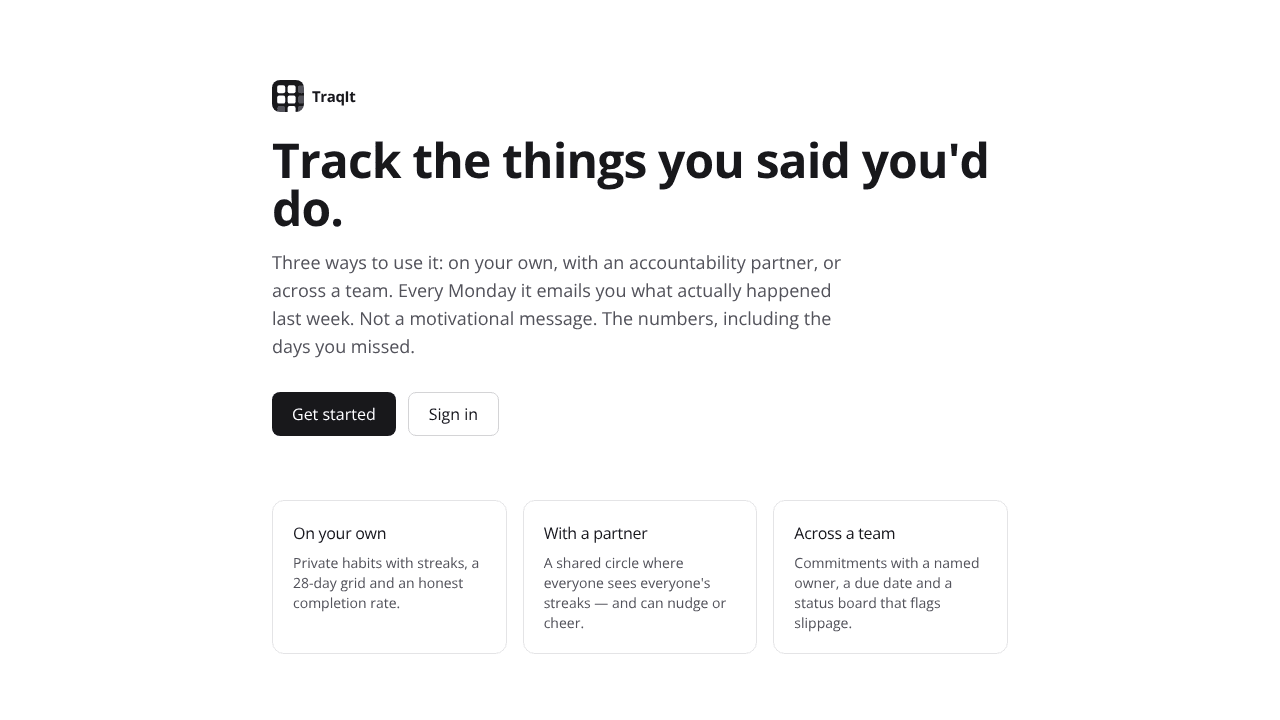 TraqIt website screenshot