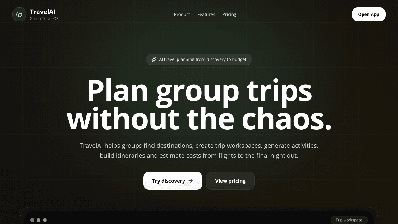 TravelAIOS website screenshot