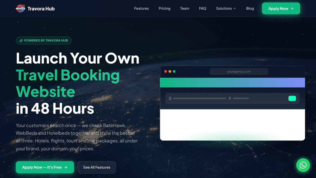 Travora Hub website screenshot