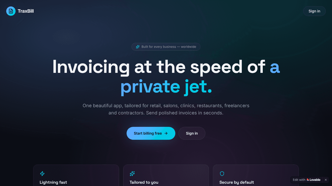 TraxBill website screenshot