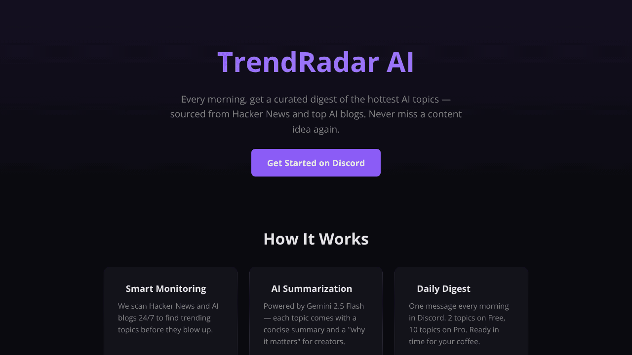 TrendRadar AI website screenshot