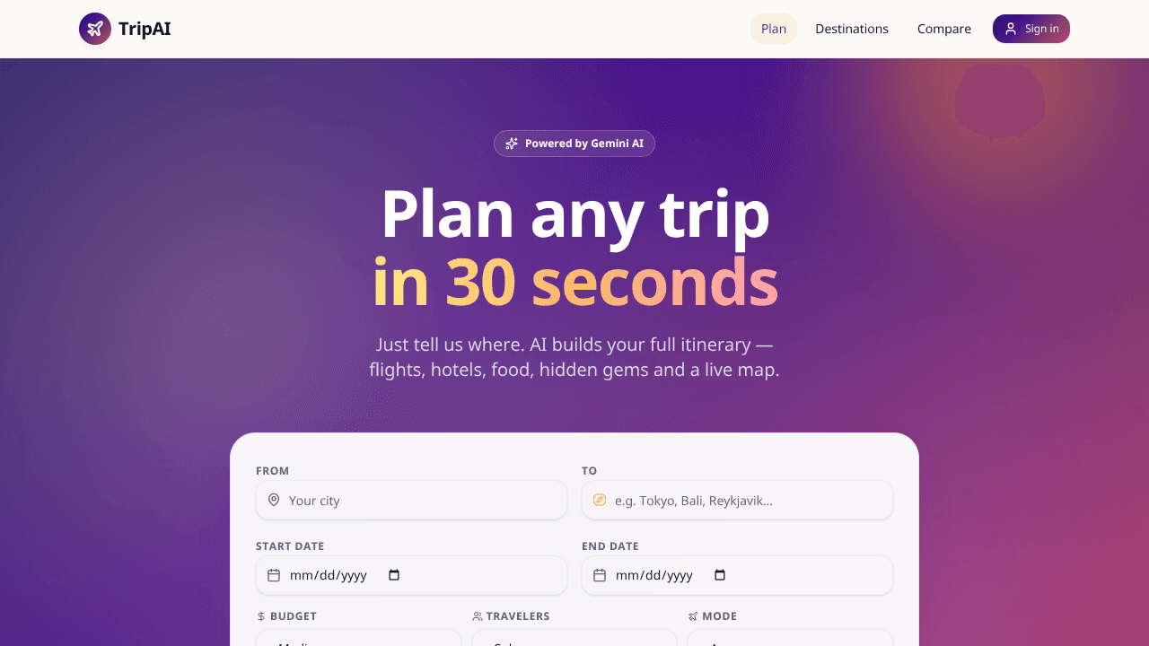 TripAI website screenshot