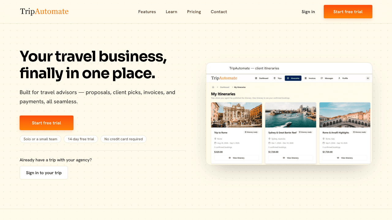 TripAutomate website screenshot