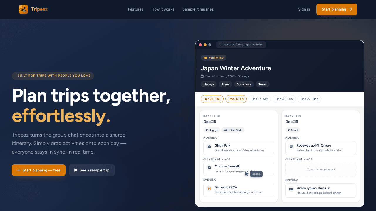 Tripeaz website screenshot