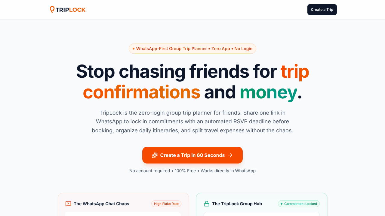 TripLock website screenshot