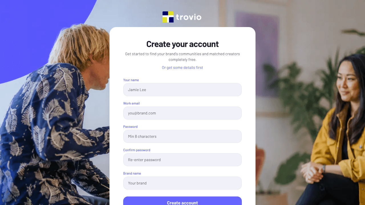Trovio For Brands website screenshot