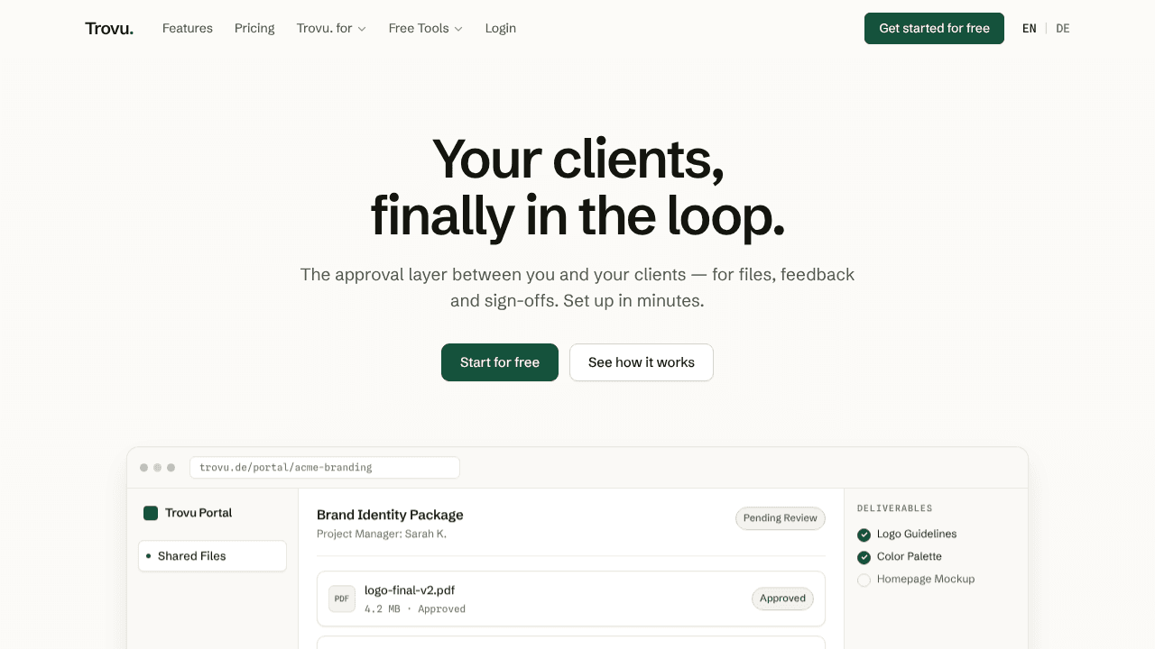 Trovu website screenshot