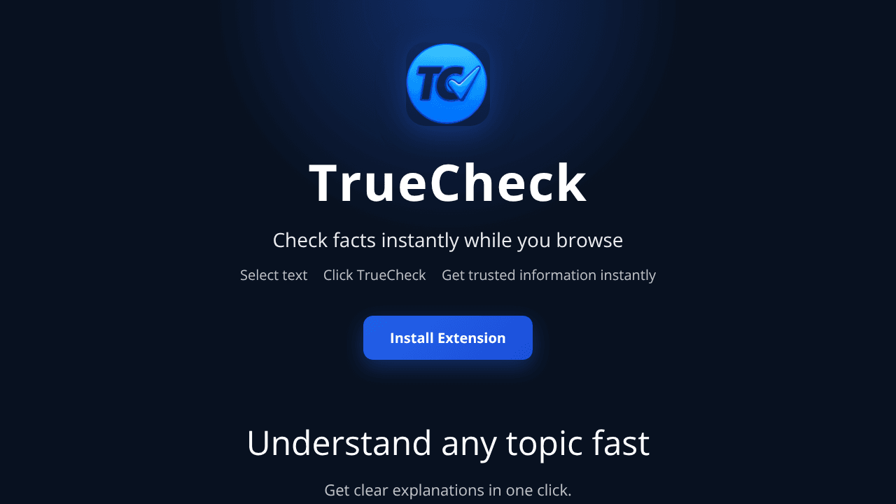 TrueCheck website screenshot