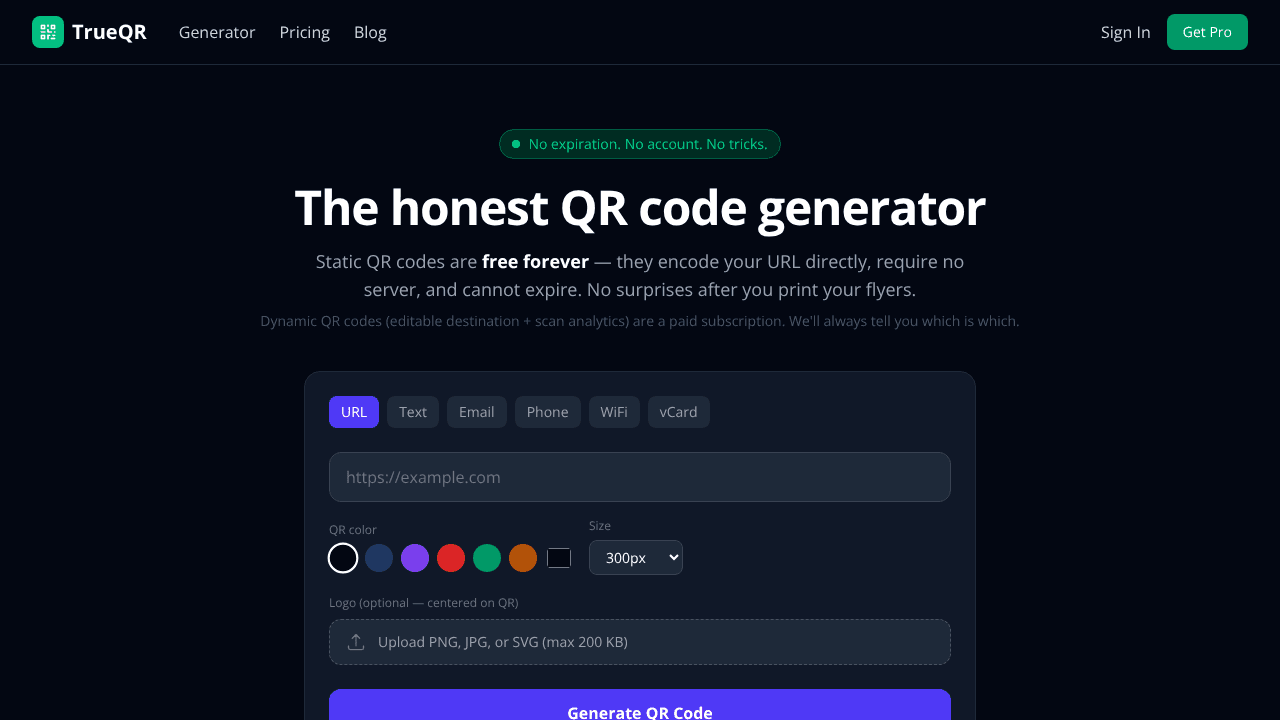 TrueQR website screenshot