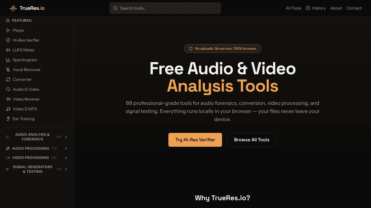 TrueRes.io — Free Browser website screenshot
