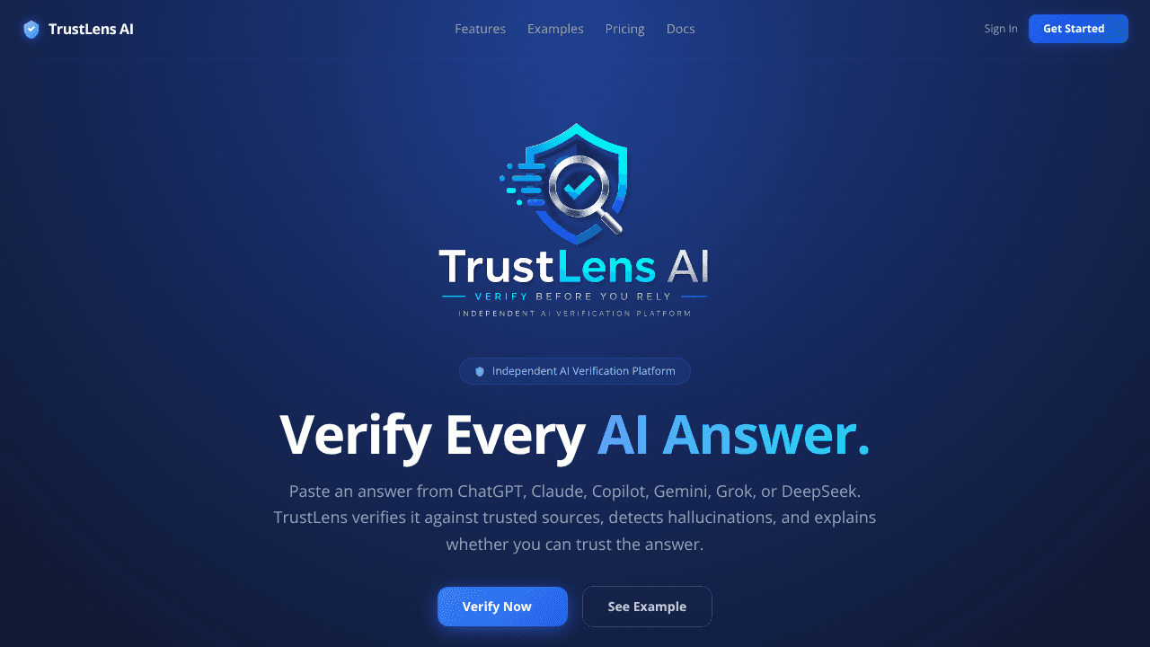 TrustLens AI website screenshot