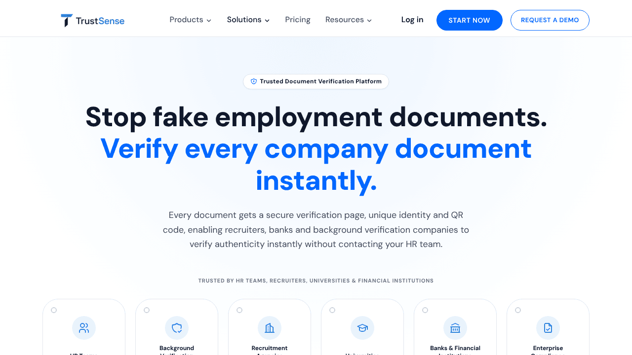 TrustSense website screenshot