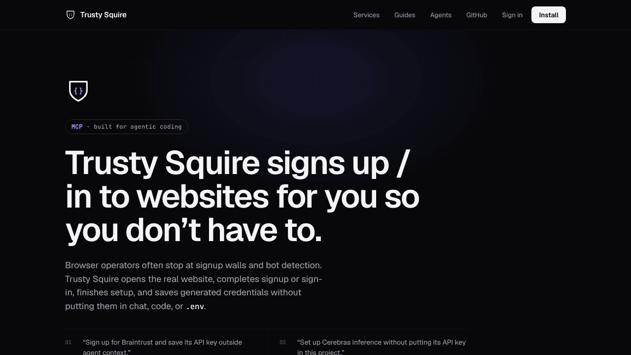 Trusty Squire website screenshot