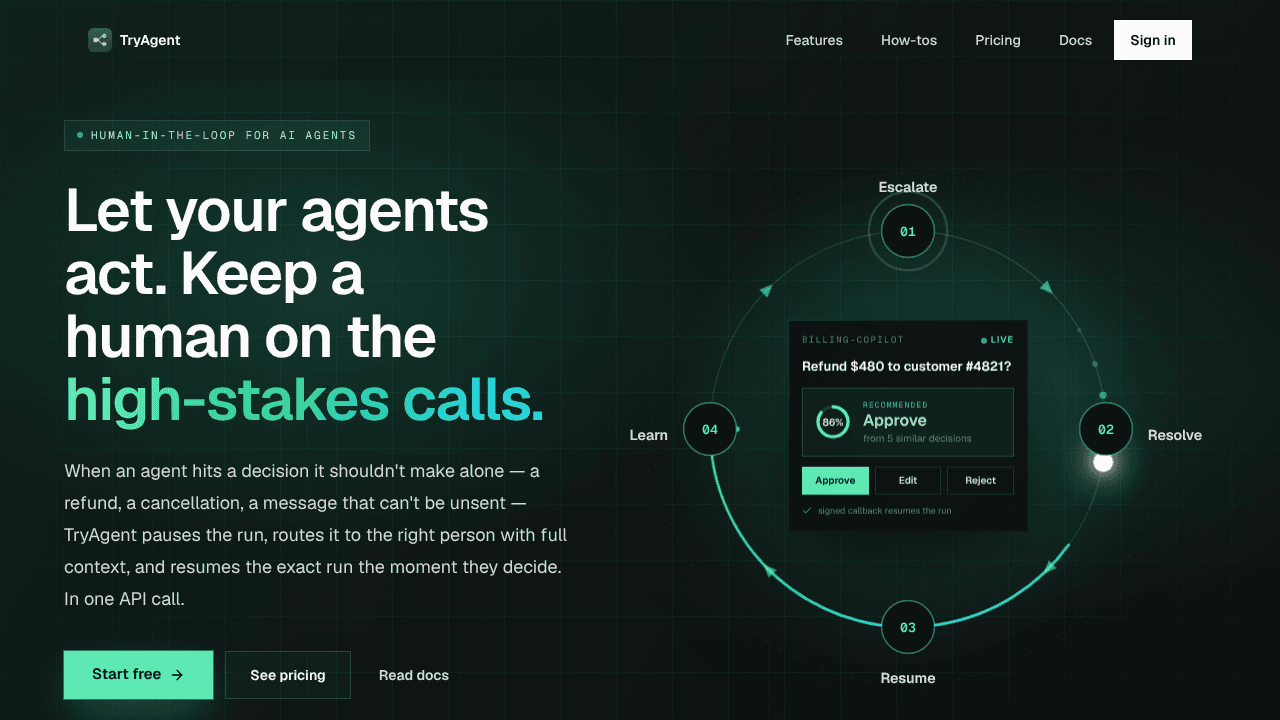 TryAgent website screenshot