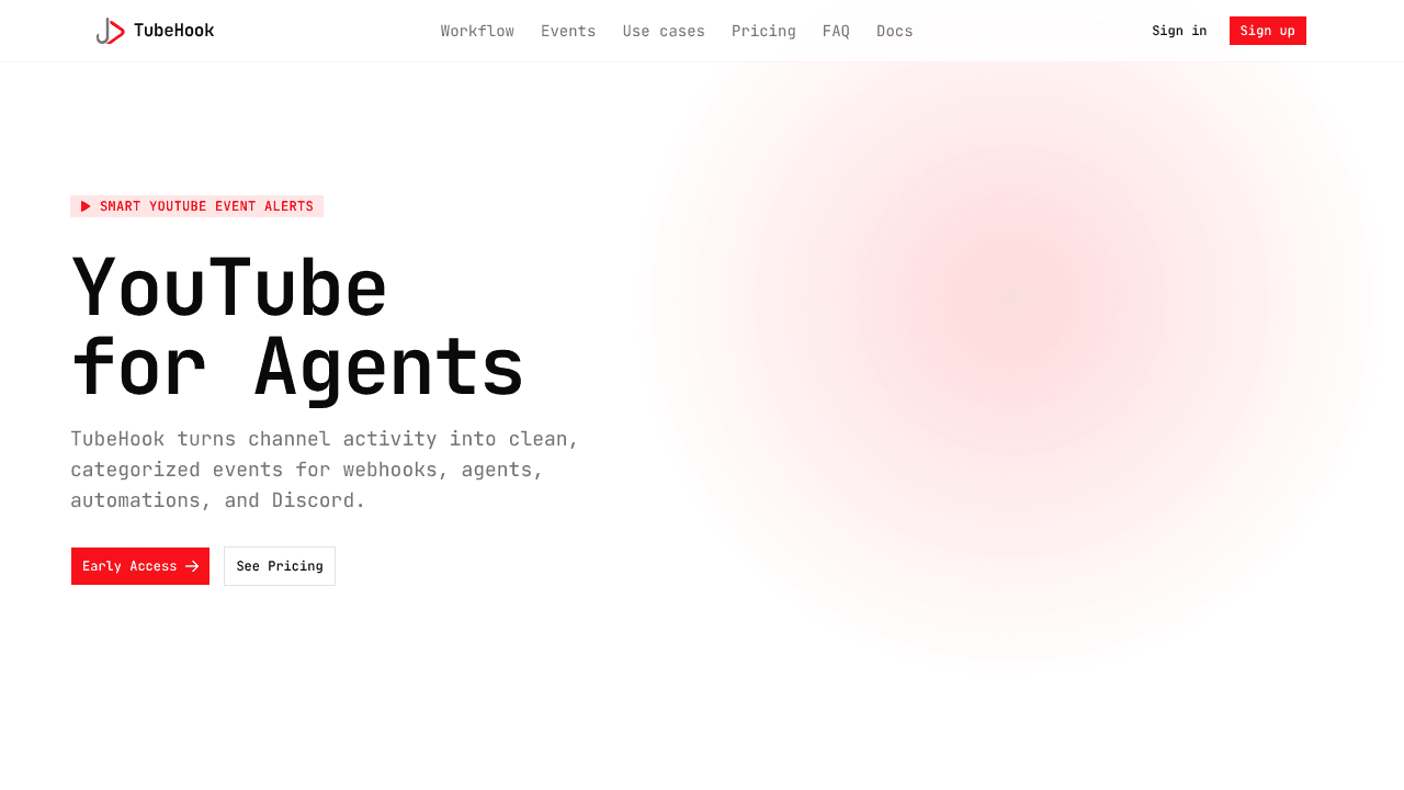 TubeHook website screenshot