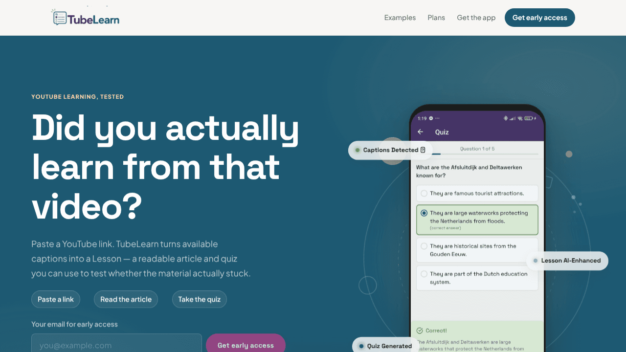 TubeLearn website screenshot