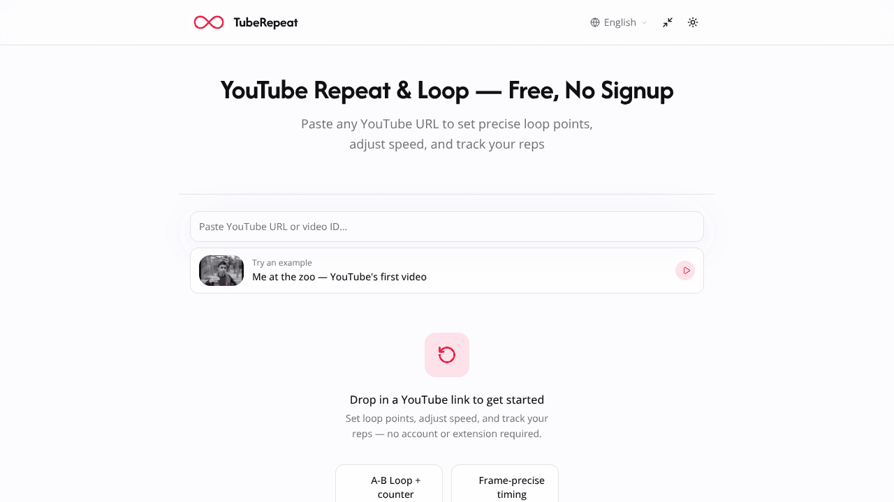 TubeRepeat website screenshot