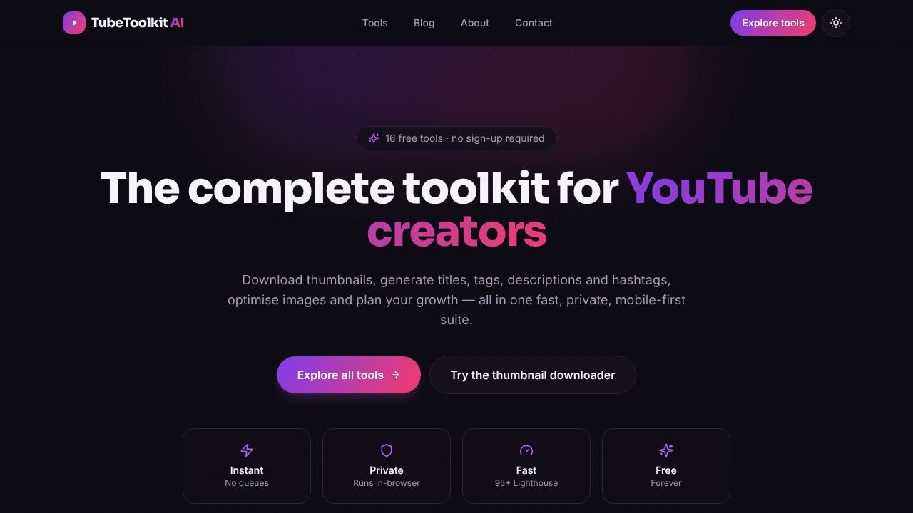 Tubetoolkitai website screenshot