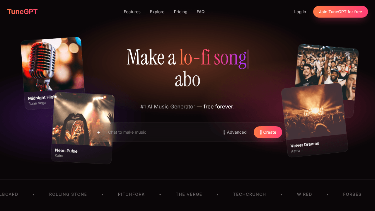 tunegpt.ai - AI music Generator website screenshot