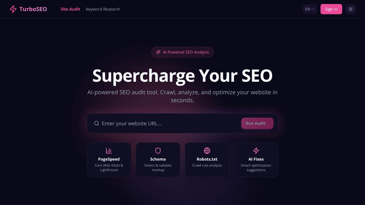 TurboSEO website screenshot
