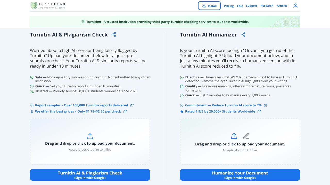 Turnitin Check & AI Text Humanizer website screenshot