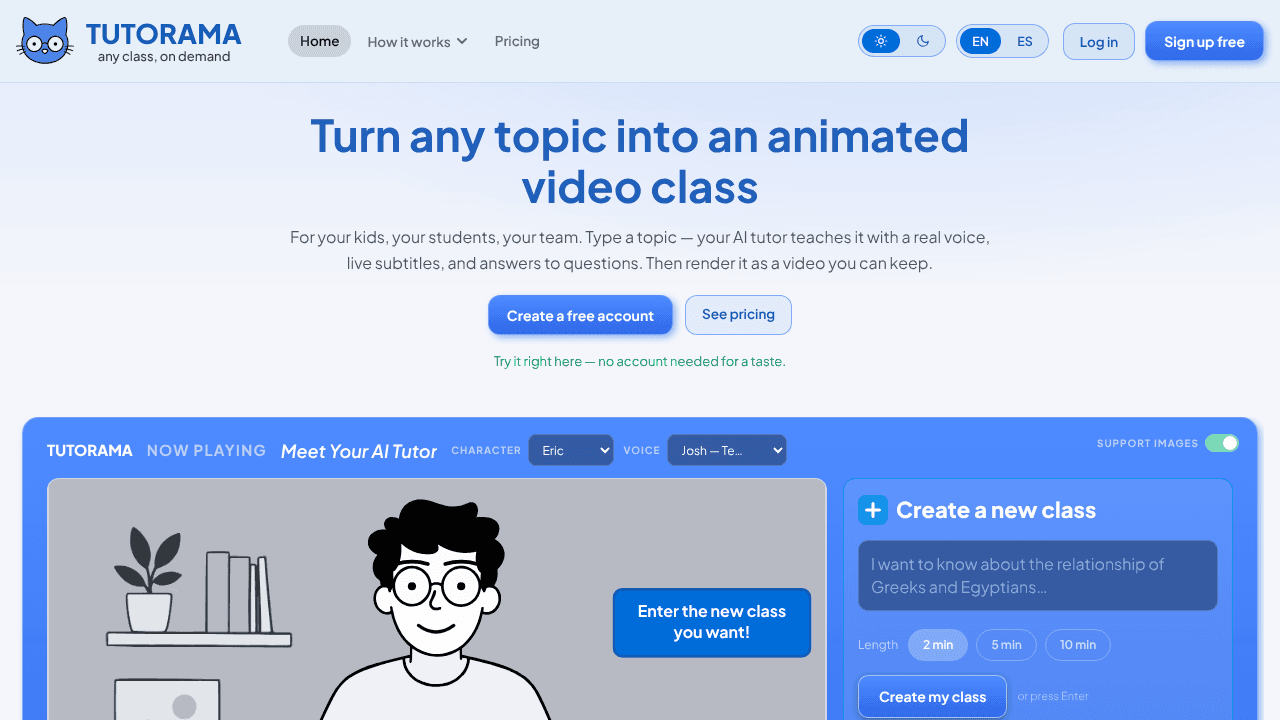 TUTORAMA — any class, on demand website screenshot