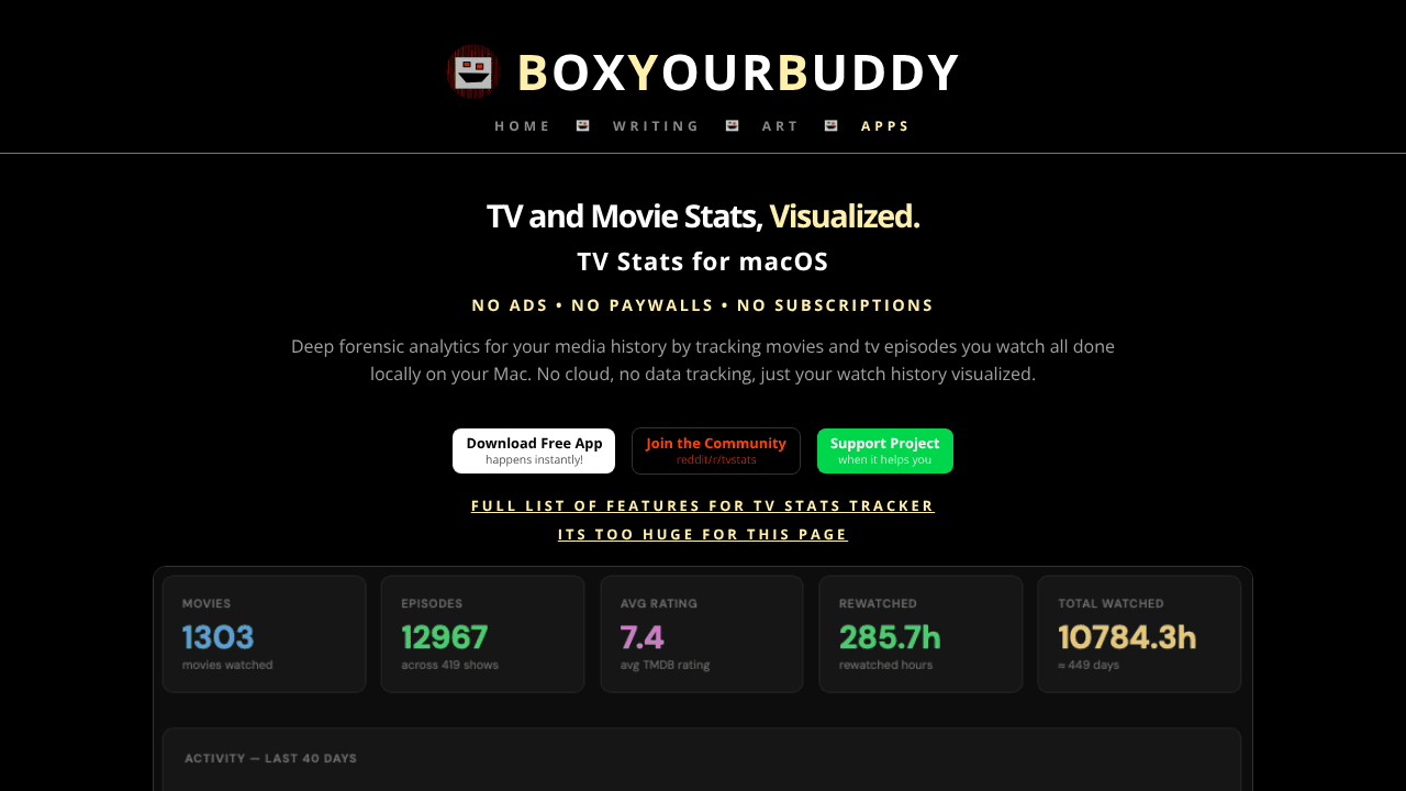 TV Stats for macOS - Free Movie Tracker website screenshot