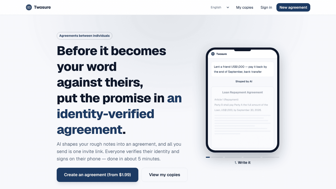 Twosure website screenshot